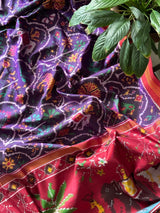 Exclusive Handloom Purple and Red Mulberry Silk Ikat Patola Saree with Animal Motifs