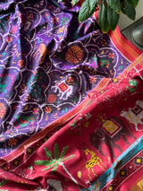 Exclusive Handloom Purple and Red Mulberry Silk Ikat Patola Saree with Animal Motifs