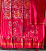 Sophisticated Handloom Brown and Red Mulberry Silk Ikat Patola Saree with Animal Motifs