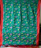 Evergreen Handloom Teal and Pink Mulberry Silk Ikat Patola Saree with Floral and Animal Motif