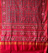 Elegant Handloom Teal and Red Mulberry Silk Ikat Patola Saree with Pan Bhat Motifs