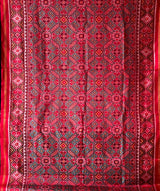 Elegant Handloom Teal and Red Mulberry Silk Ikat Patola Saree with Pan Bhat Motifs