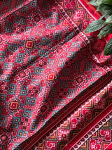 Elegant Handloom Teal and Red Mulberry Silk Ikat Patola Saree with Pan Bhat Motifs