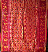 Elegant Handloom Peach and Red Mulberry Silk Ikat Patola Saree with Floral Motifs