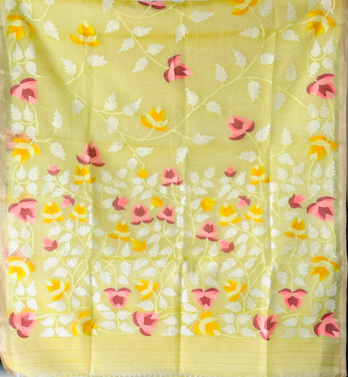 Super Exclusive Yellow Colour Handloom Muslin Silk Saree with Jamdani weaving