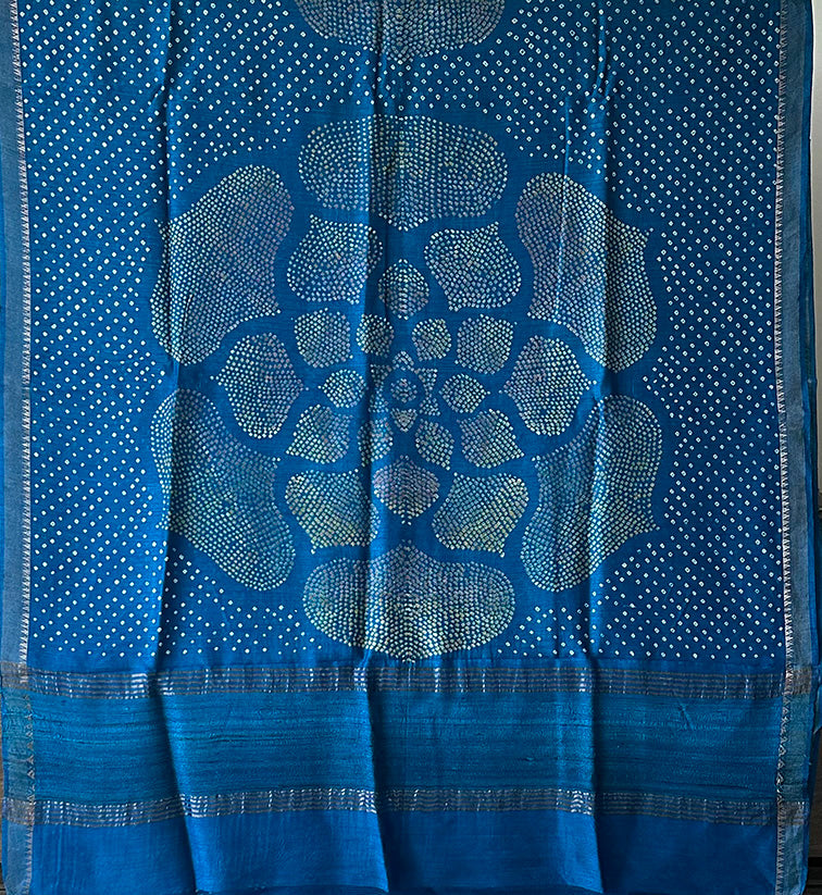 Blue Pure Munga Silk Bandhani Saree