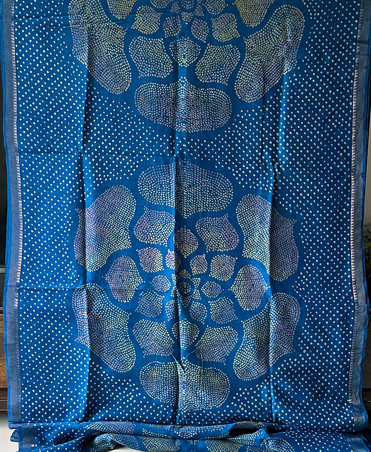 Blue Pure Munga Silk Bandhani Saree