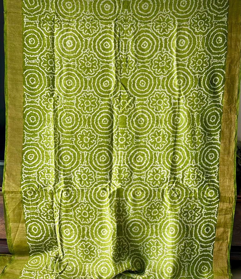 Green Pure Munga Silk Bandhani Saree