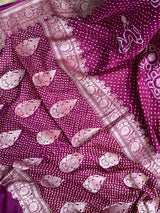 Purple Wine Colour Pure Banarsi Gerogette Bandhani Saree