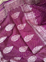 Purple Wine Colour Pure Banarsi Gerogette Bandhani Saree