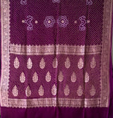 Purple Wine Colour Pure Banarsi Gerogette Bandhani Saree