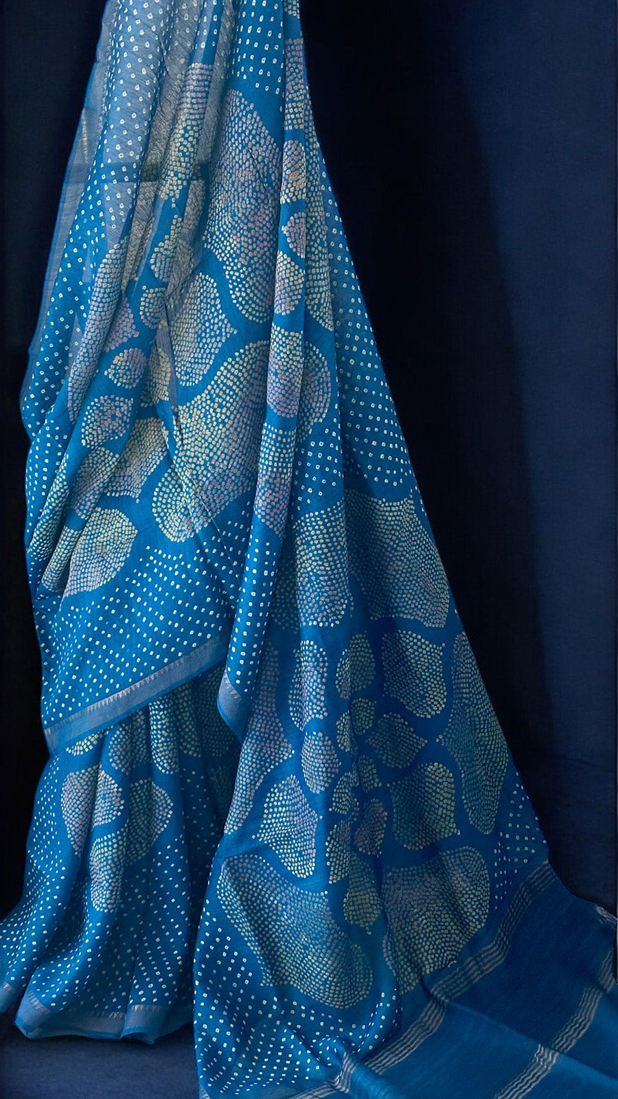 Blue Pure Munga Silk Bandhani Saree