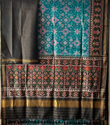 Elegant Teal Single Ikat Handloom Mulberry Silk Saree