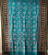Elegant Teal Single Ikat Handloom Mulberry Silk Saree