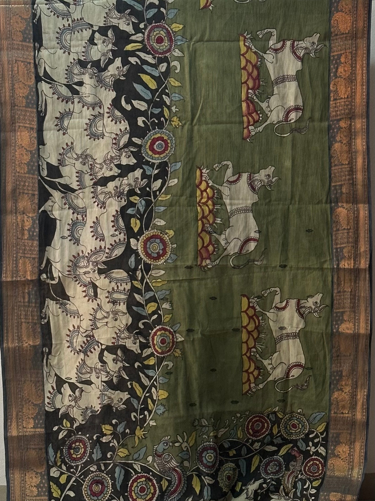 Folk Art Detailing Kalamkari Chettinad Cotton Saree