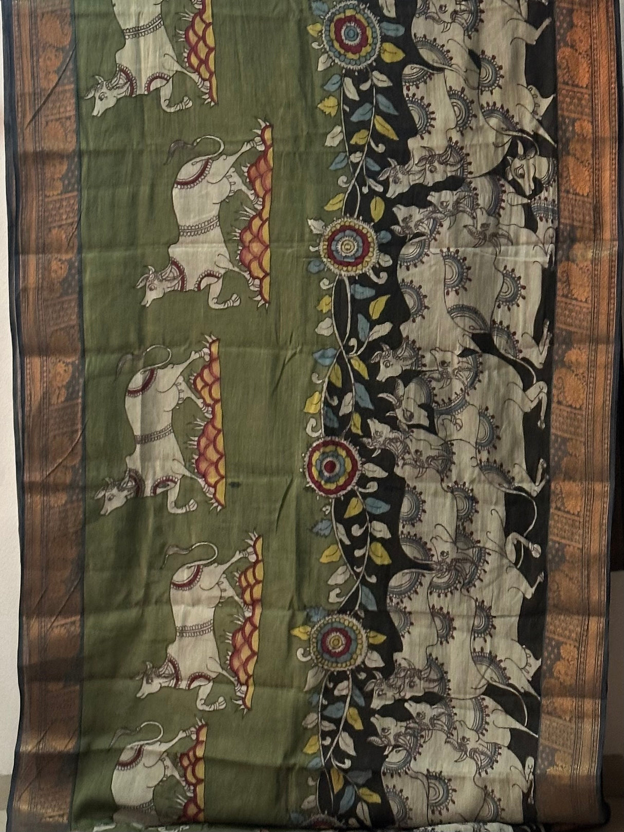 Folk Art Detailing Kalamkari Chettinad Cotton Saree
