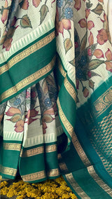 Handloom Cotton Silk Floral Kalamkari Saree