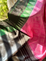 Vibrant Pink Kanjivaram Silk Saree with Green–Black Border