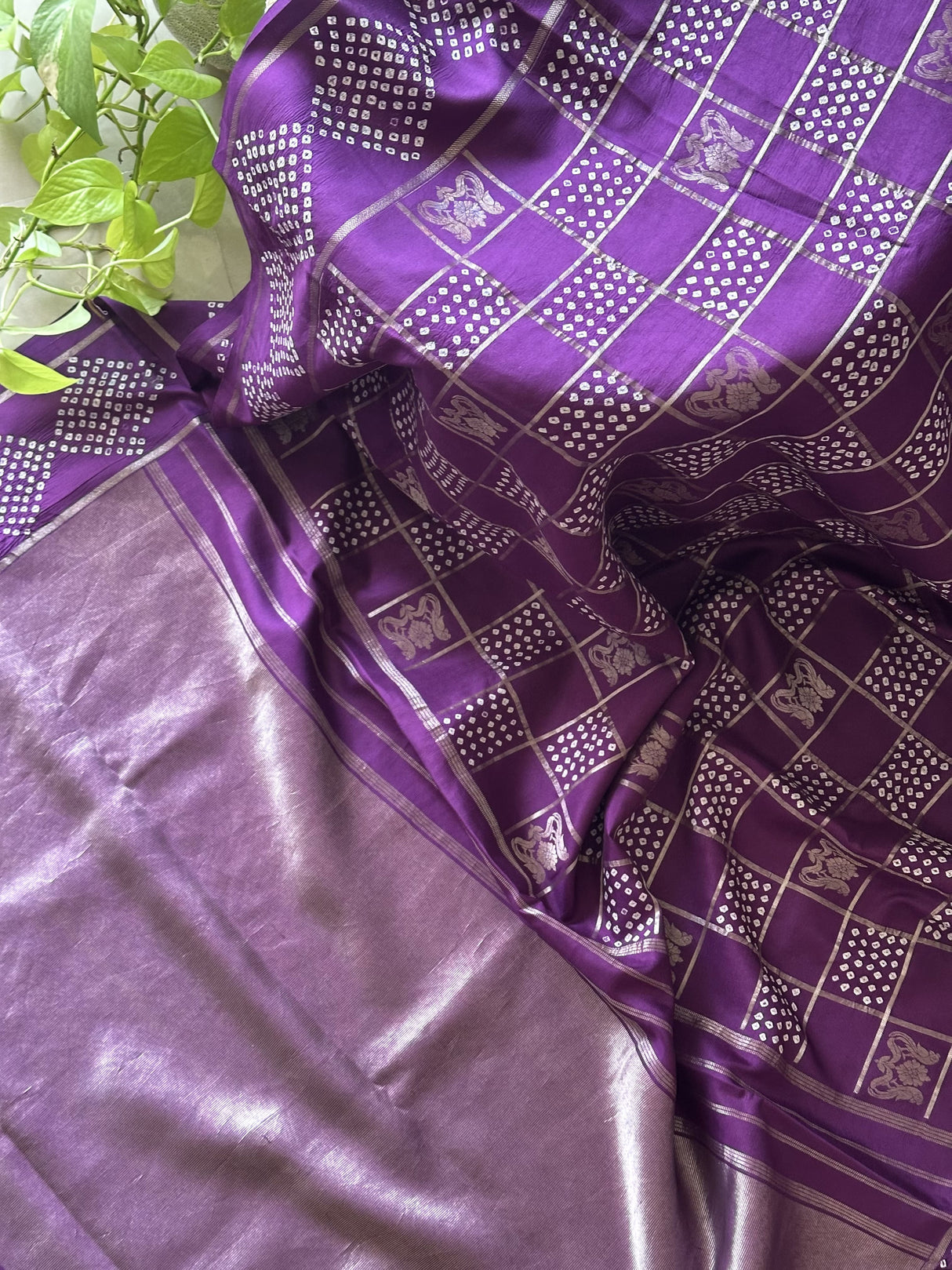 Ambarai Purple Bandhani Kanjivaram Silk Saree