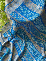 Neeli Rang Bandhani Banarasi Pure Georgette Saree