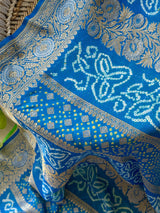 Neeli Rang Bandhani Banarasi Pure Georgette Saree