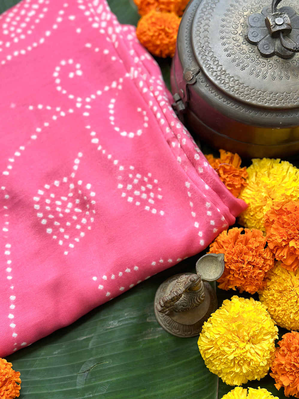 Pink Pure Gajji Silk Bandhani Saree