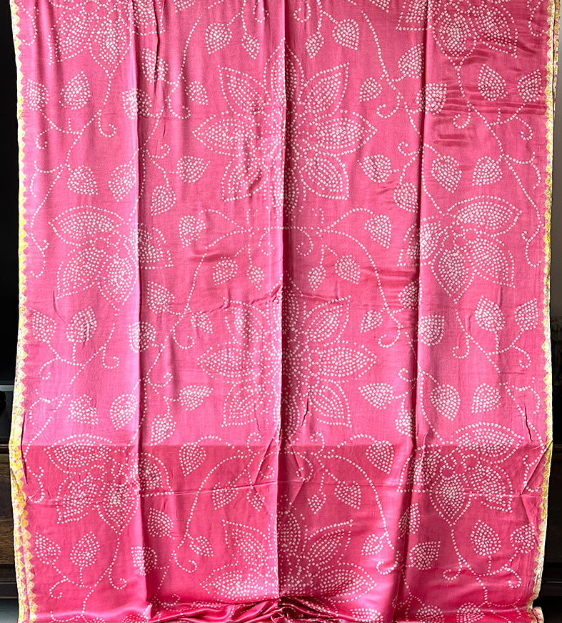 Pink Pure Gajji Silk Bandhani Saree