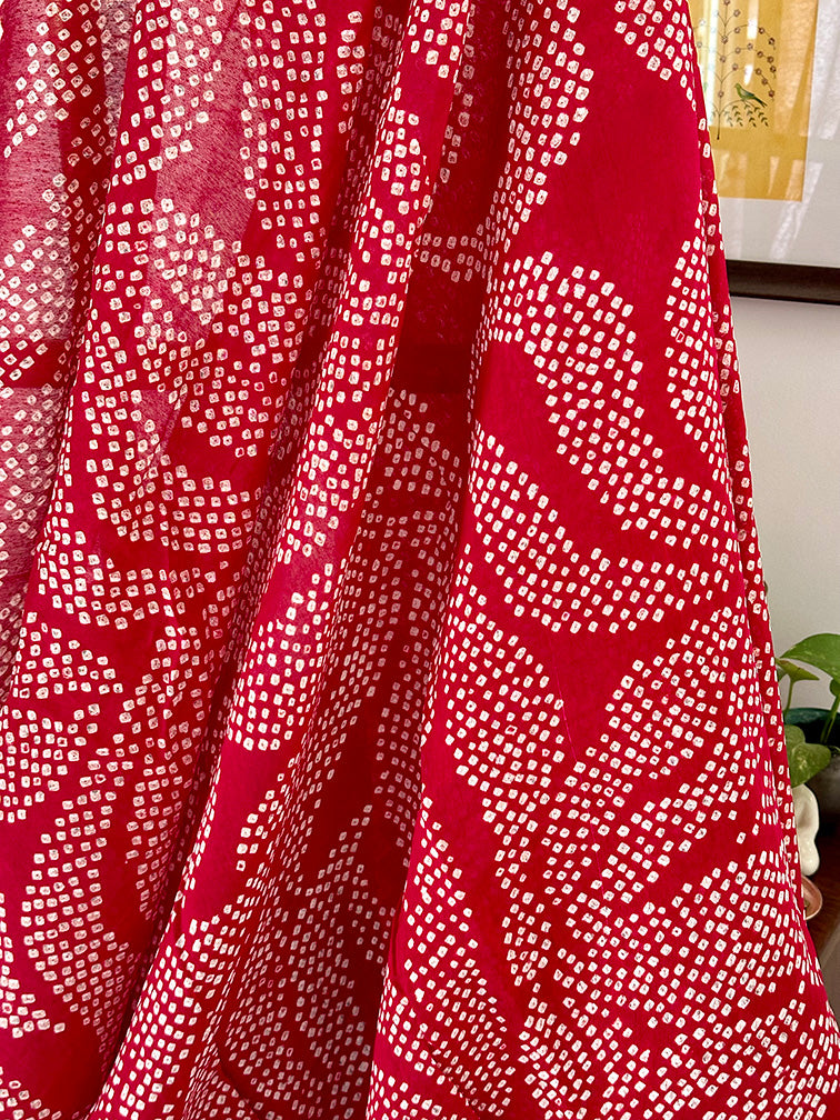 Red Pure Matka Silk Bandhani Saree