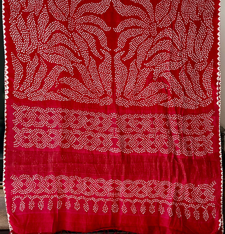 Red Pure Matka Silk Bandhani Saree