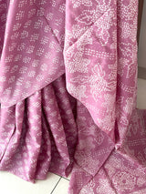 Mauve Pink Tussar Silk Bandhani Saree