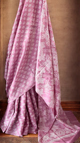 Mauve Pink Tussar Silk Bandhani Saree