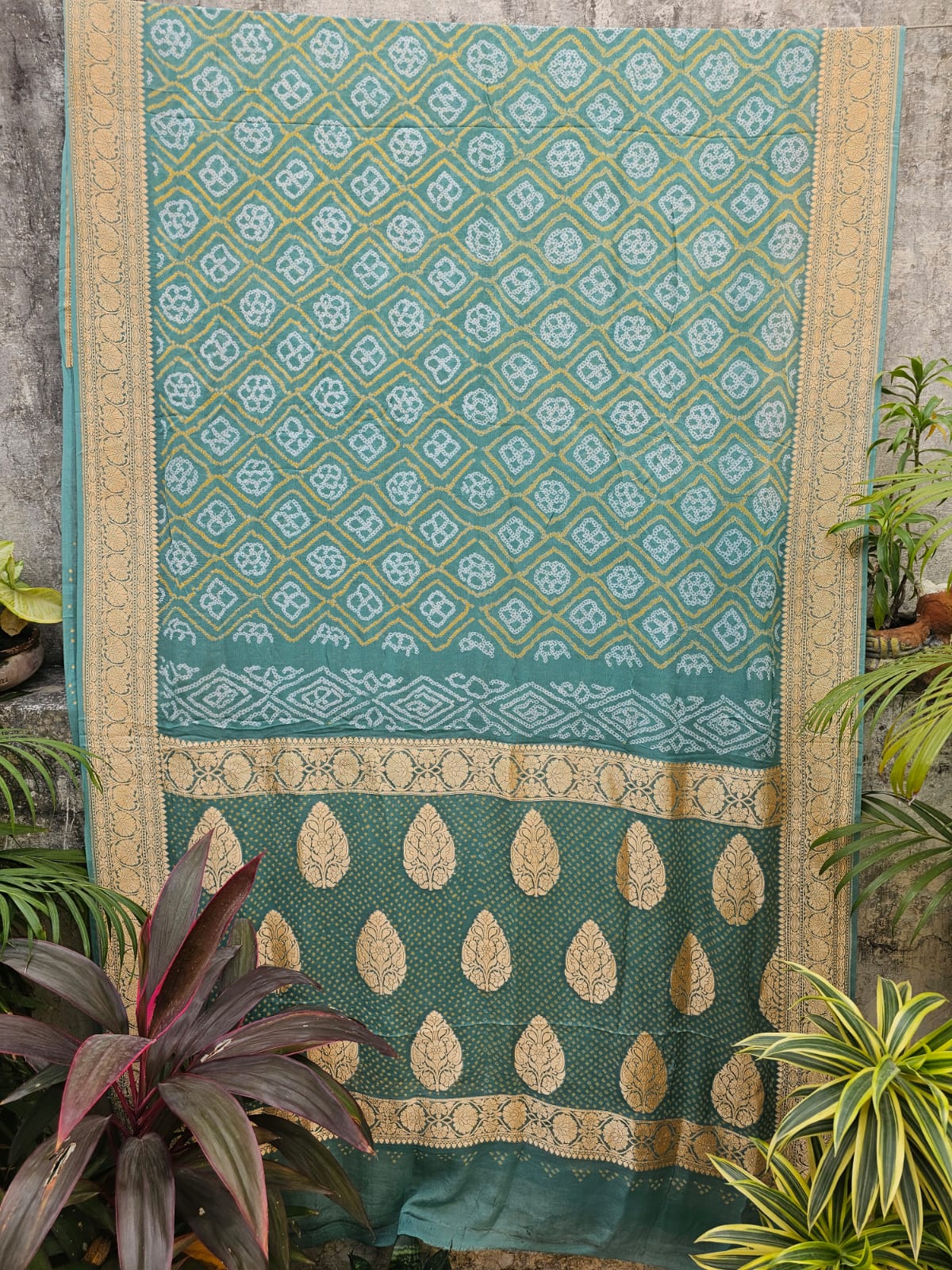 Serene Green Banarasi Georgette Bandhani Saree