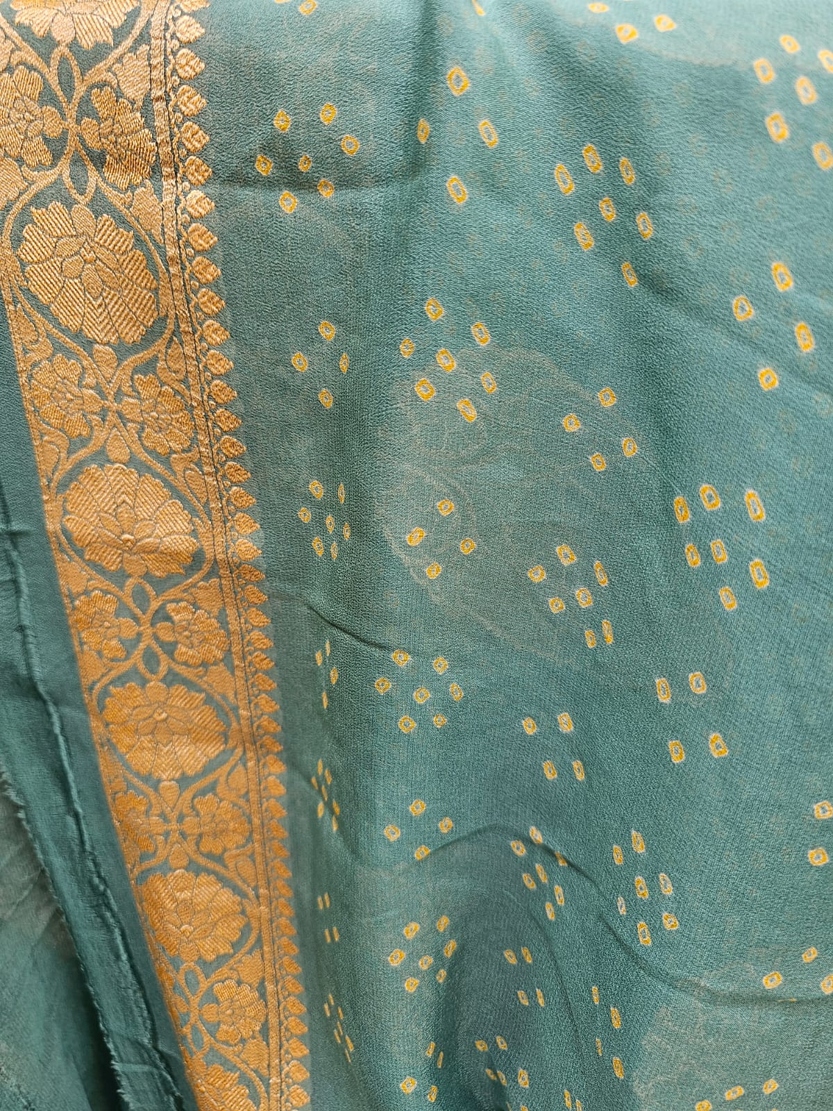 Serene Green Banarasi Georgette Bandhani Saree