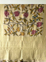 Floral Pure Banarsee Munga Silk Kalamkari Saree