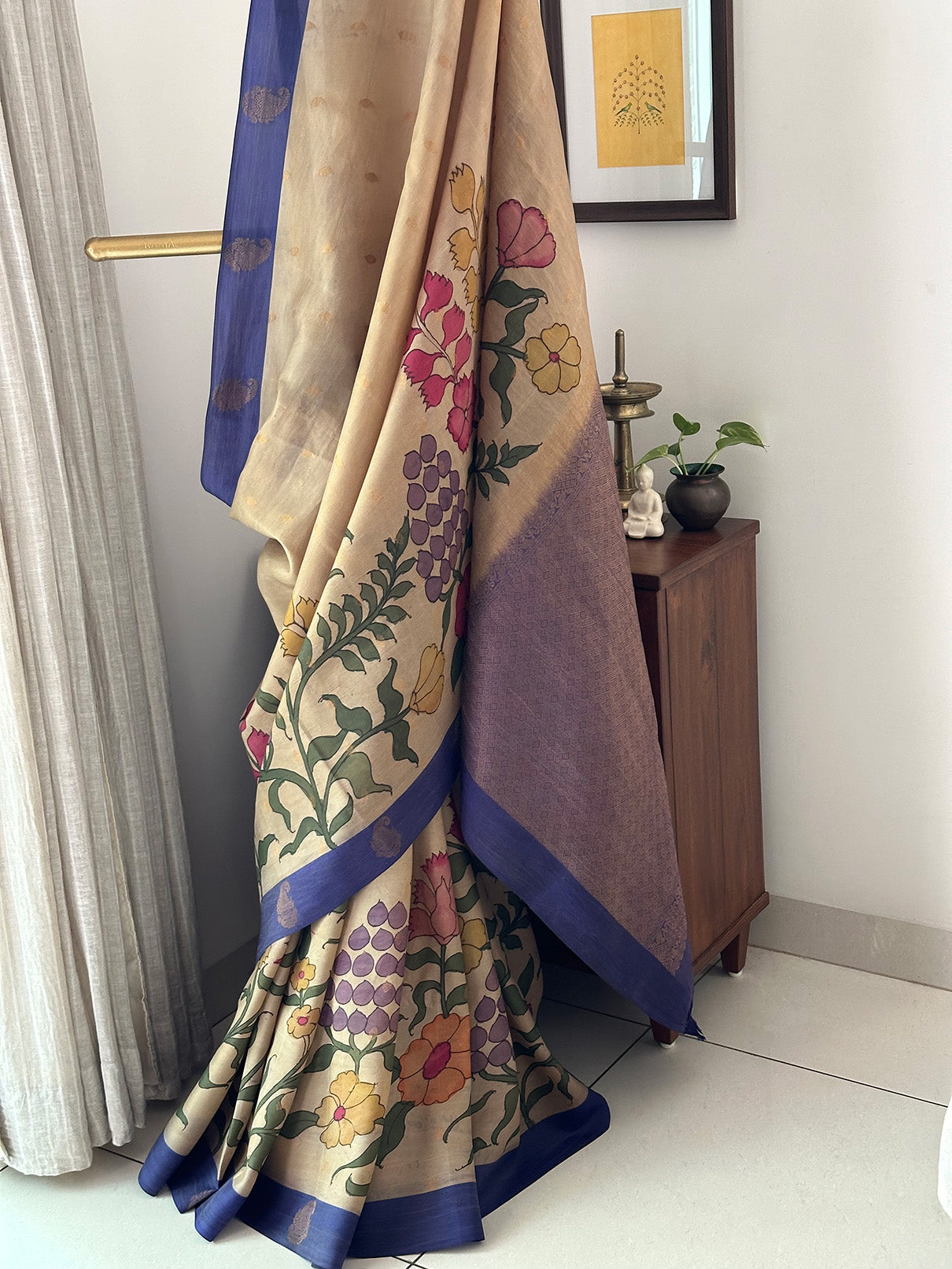 Floral Pure Kanjivaram Silk Kalamkari Saree