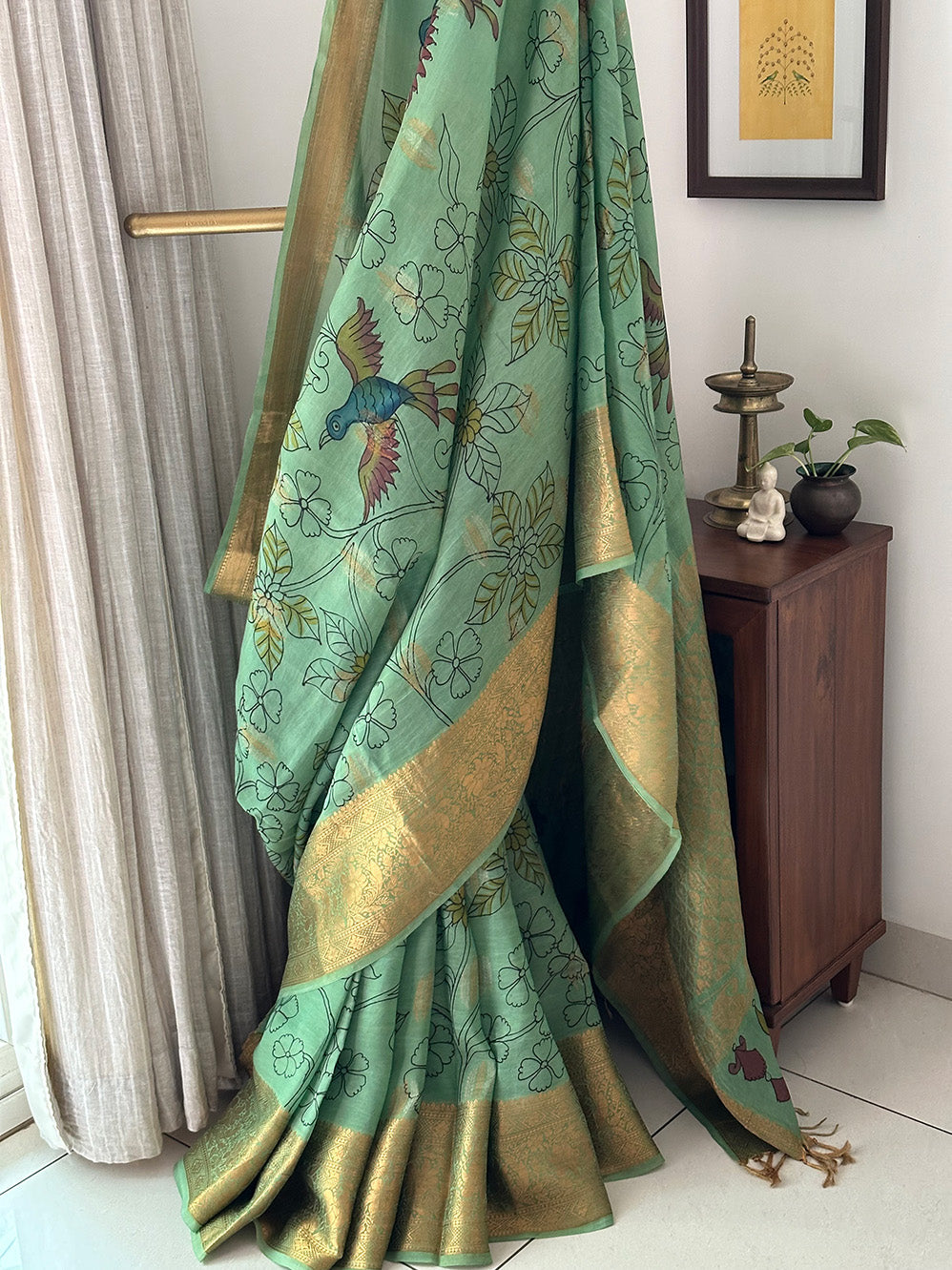 Floral Pure Pattu Silk Kalamkari Saree