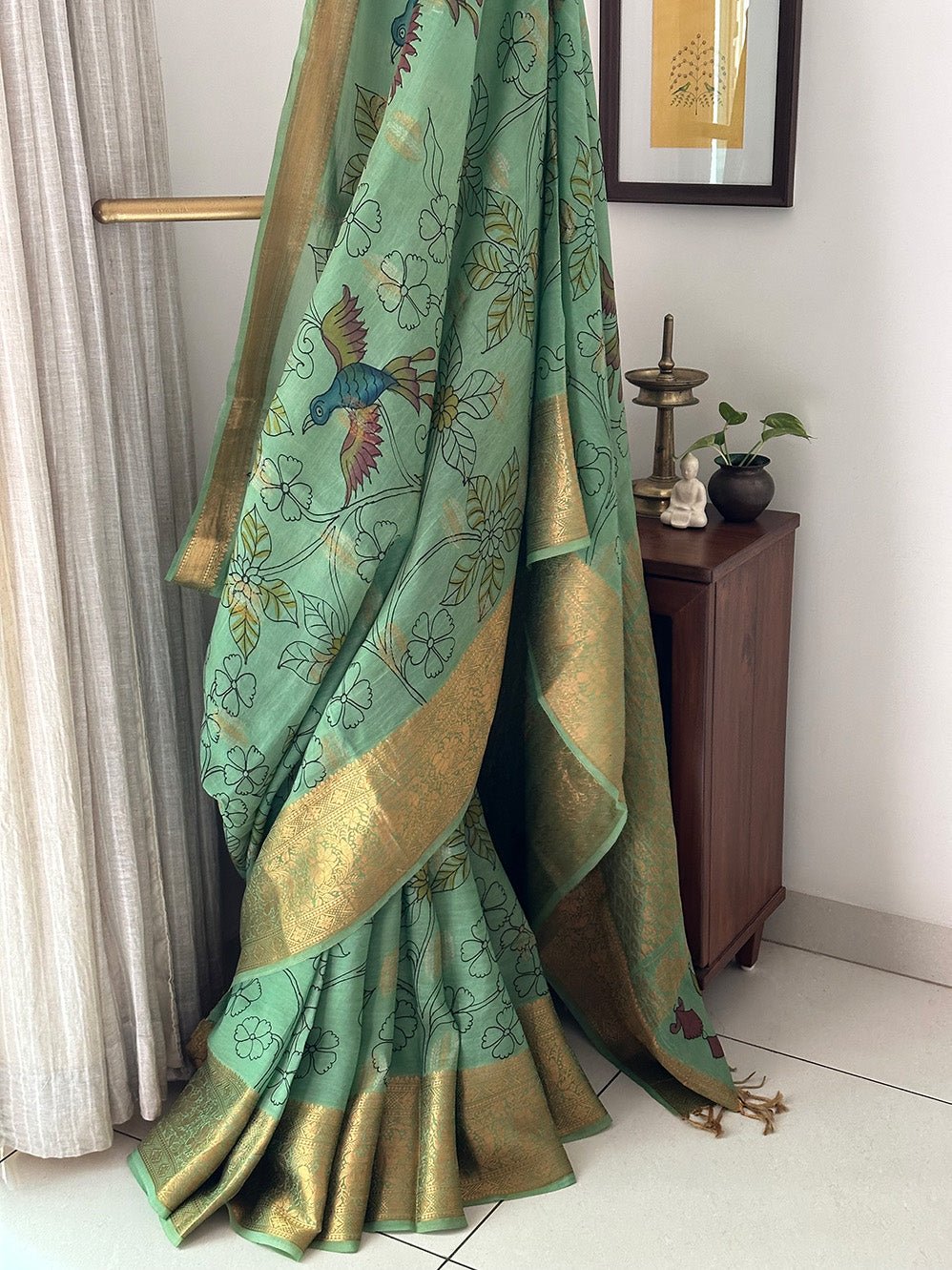 Floral Pure Pattu Silk Kalamkari Saree