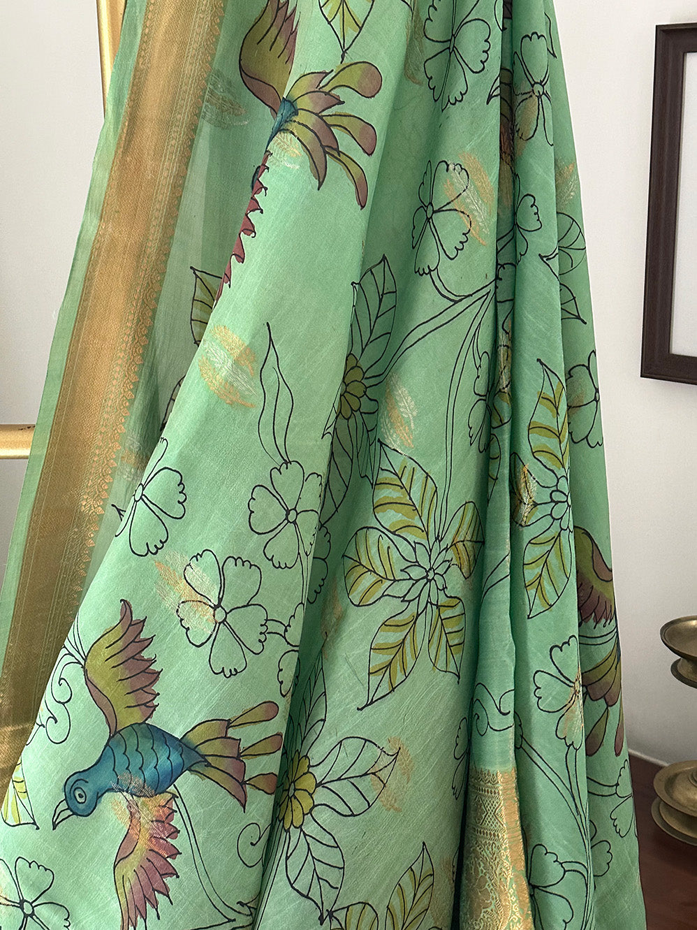 Floral Pure Pattu Silk Kalamkari Saree