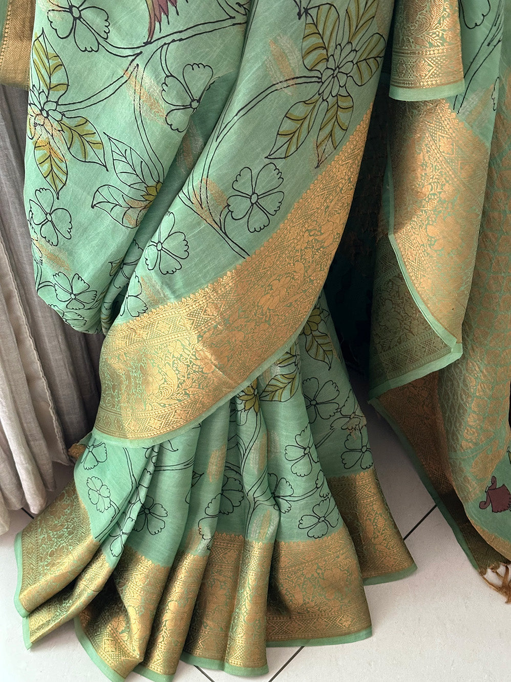 Floral Pure Pattu Silk Kalamkari Saree