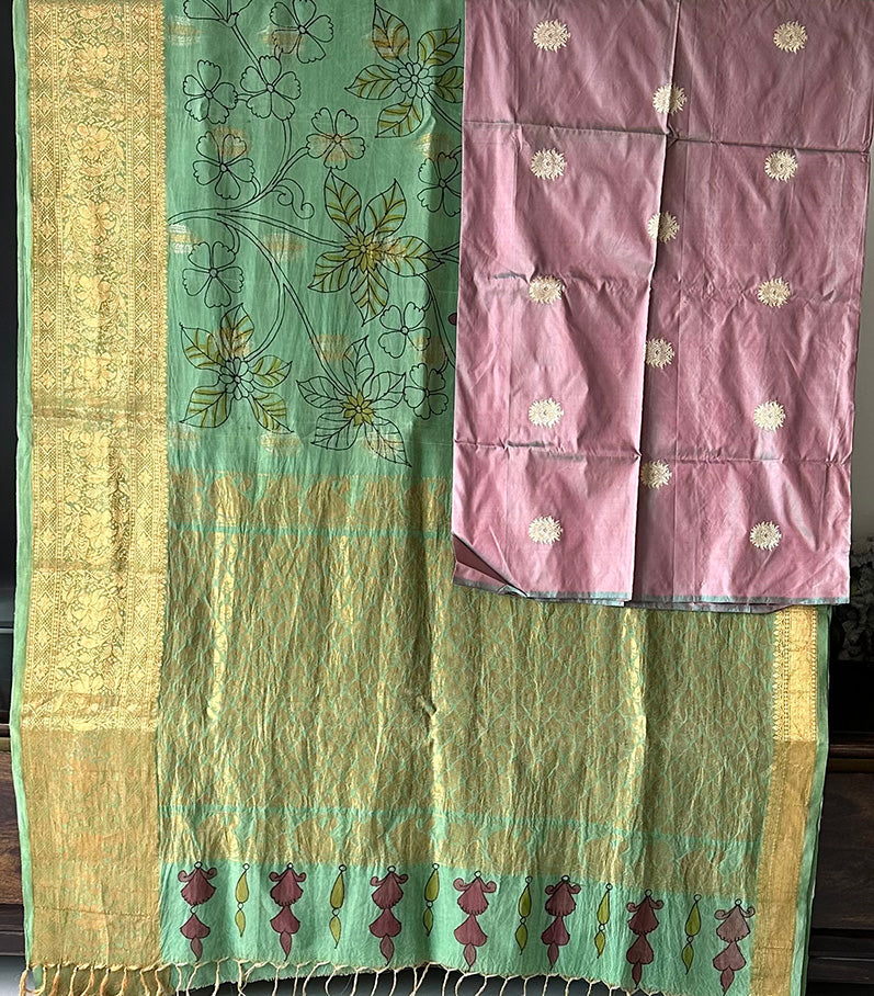 Floral Pure Pattu Silk Kalamkari Saree