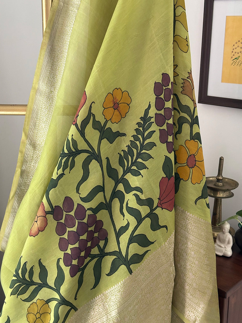 Floral Pure Kanjivaram Silk Kalamkari Saree