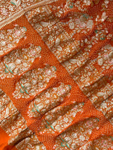 Dual Shade Orange Exclusive Handloom Pure Banarsi Georgette Bandhani Saree