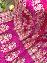 Floral Pink Exclusive Handloom Pure Banarsi Georgette Bandhani Saree