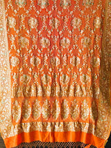 Dual Shade Orange Exclusive Handloom Pure Banarsi Georgette Bandhani Saree