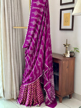 Stylish Pure Gajji Silk Half n Half Bandhani Saree