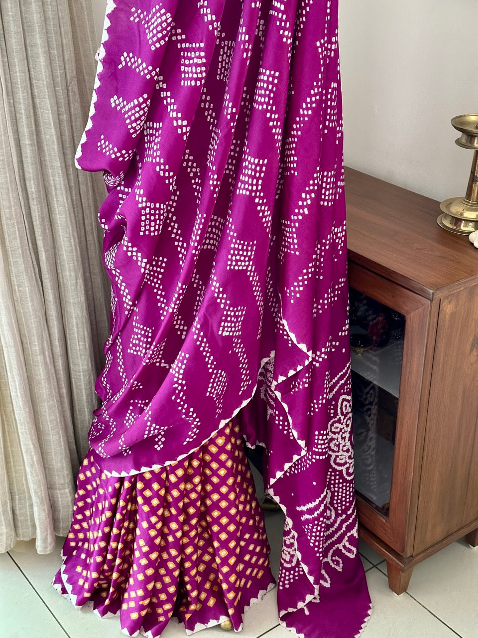 Stylish Pure Gajji Silk Half n Half Bandhani Saree