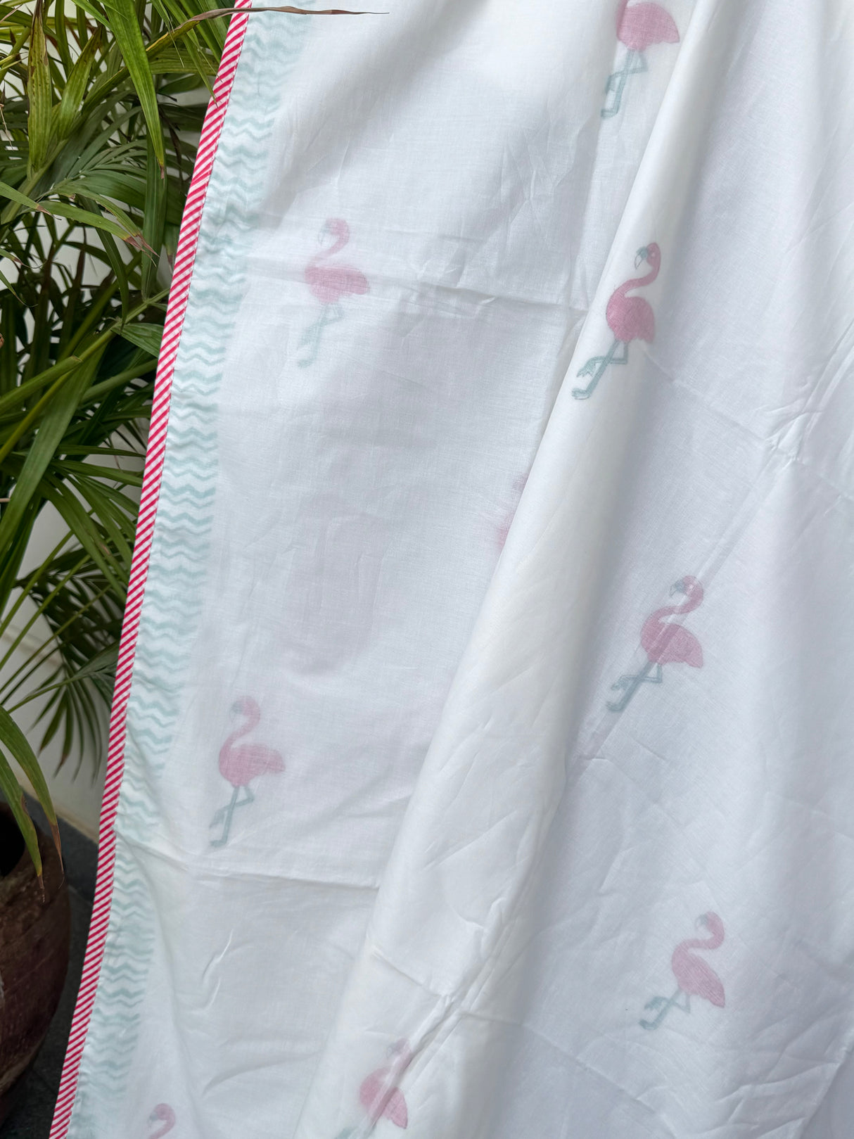 Flamingo Theme Handblock Printed Layered Kids Blanket