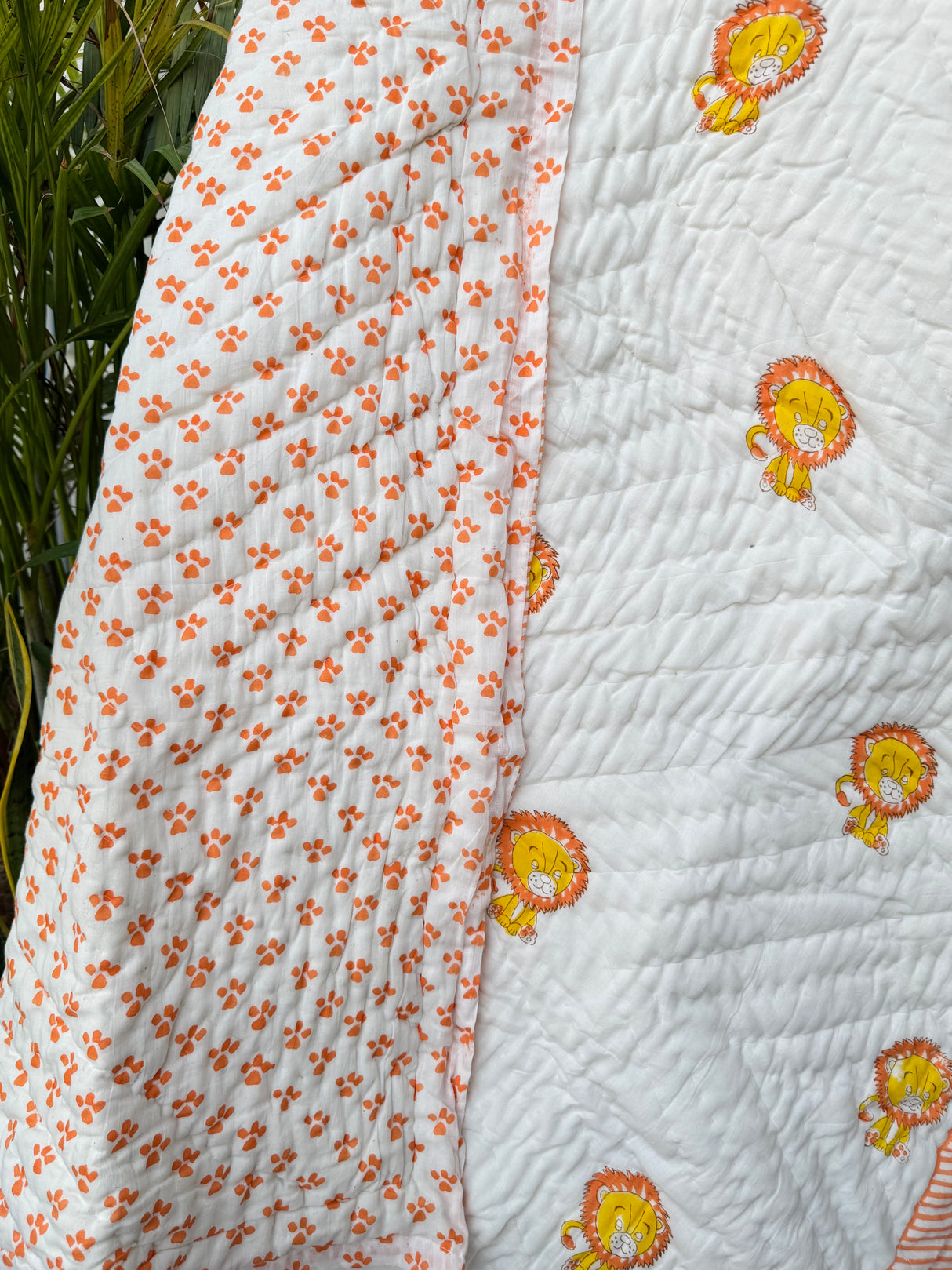 Lion Theme Kids Mulmul Handblock Printed Quilt
