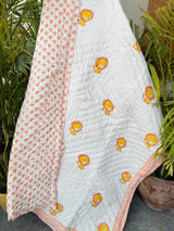 Lion Theme Kids Mulmul Handblock Printed Quilt