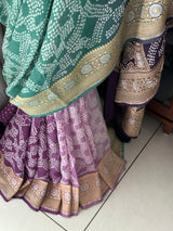 Multicolored Pure Banarsi Georgette Bandhani Saree